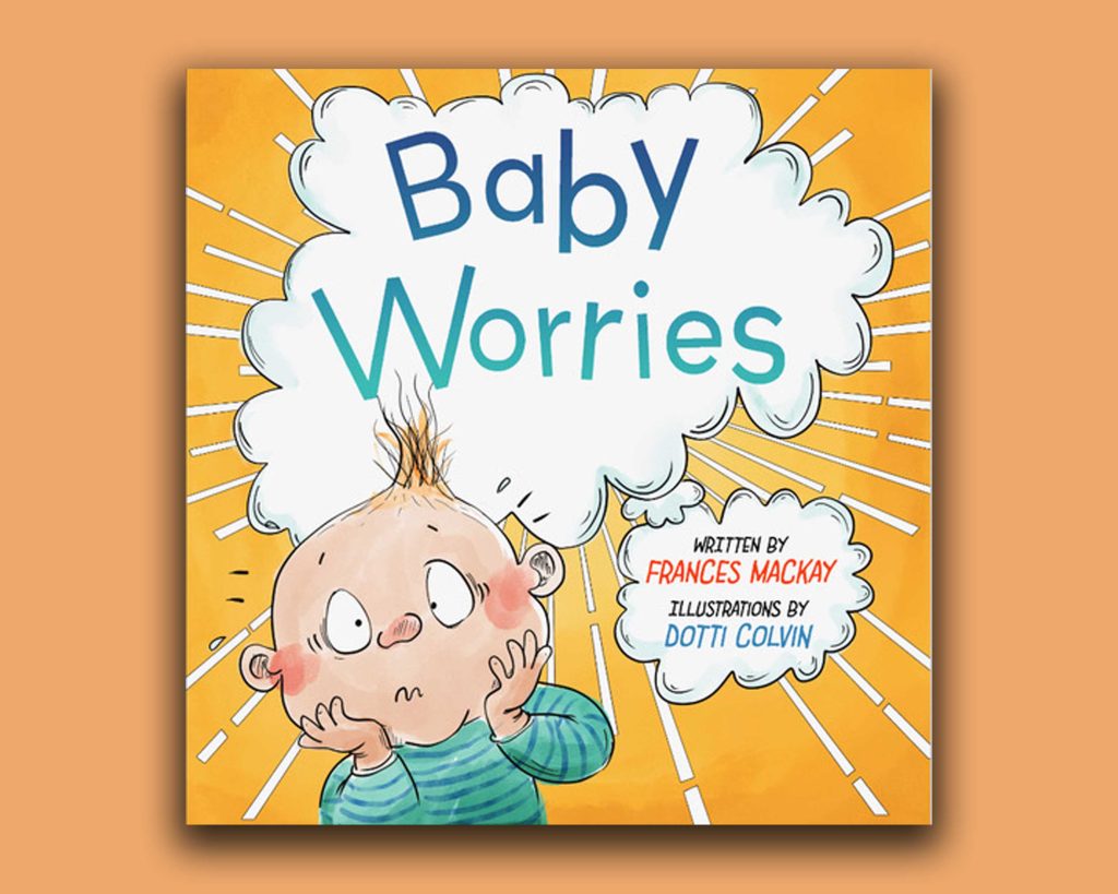 Book cover with baby thought bubble. Silly fun with 'Baby Worries'