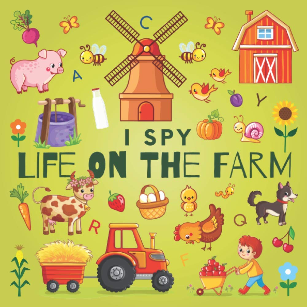 Book cover with farm-related objects.