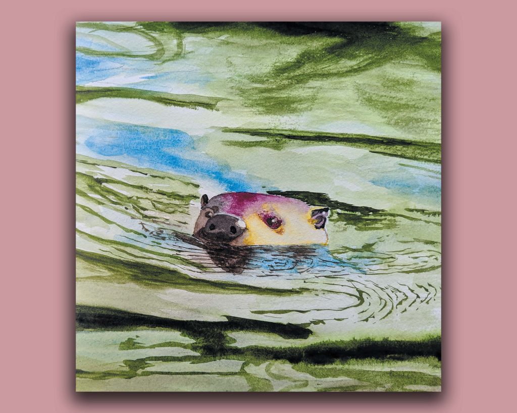 Book page from Otto the Otter. Linda Hansen talks Painting Styles & Watching Otters