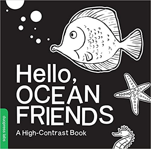 Cover of Hello, Ocean Friends with fish in black and white.